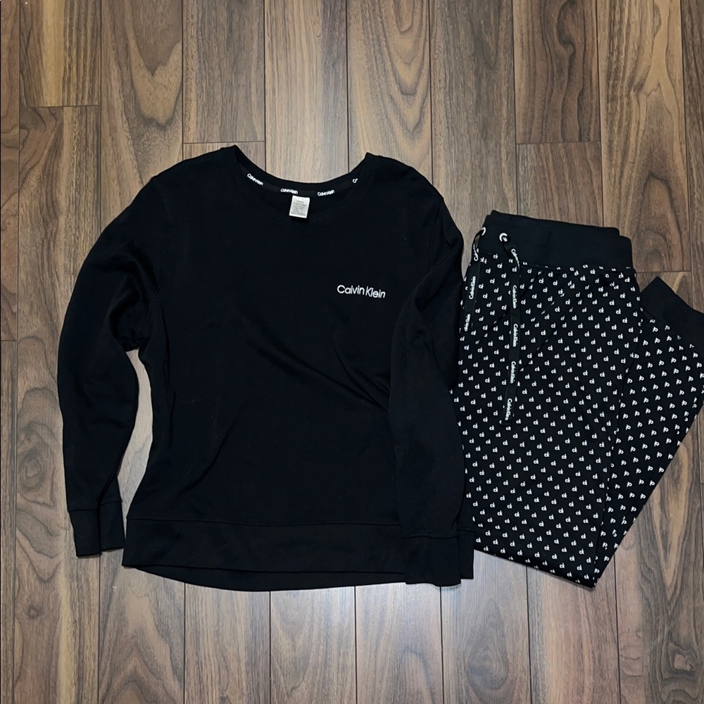 Calvin Klein Black Sweatshirt and Printed Black Joggers Set